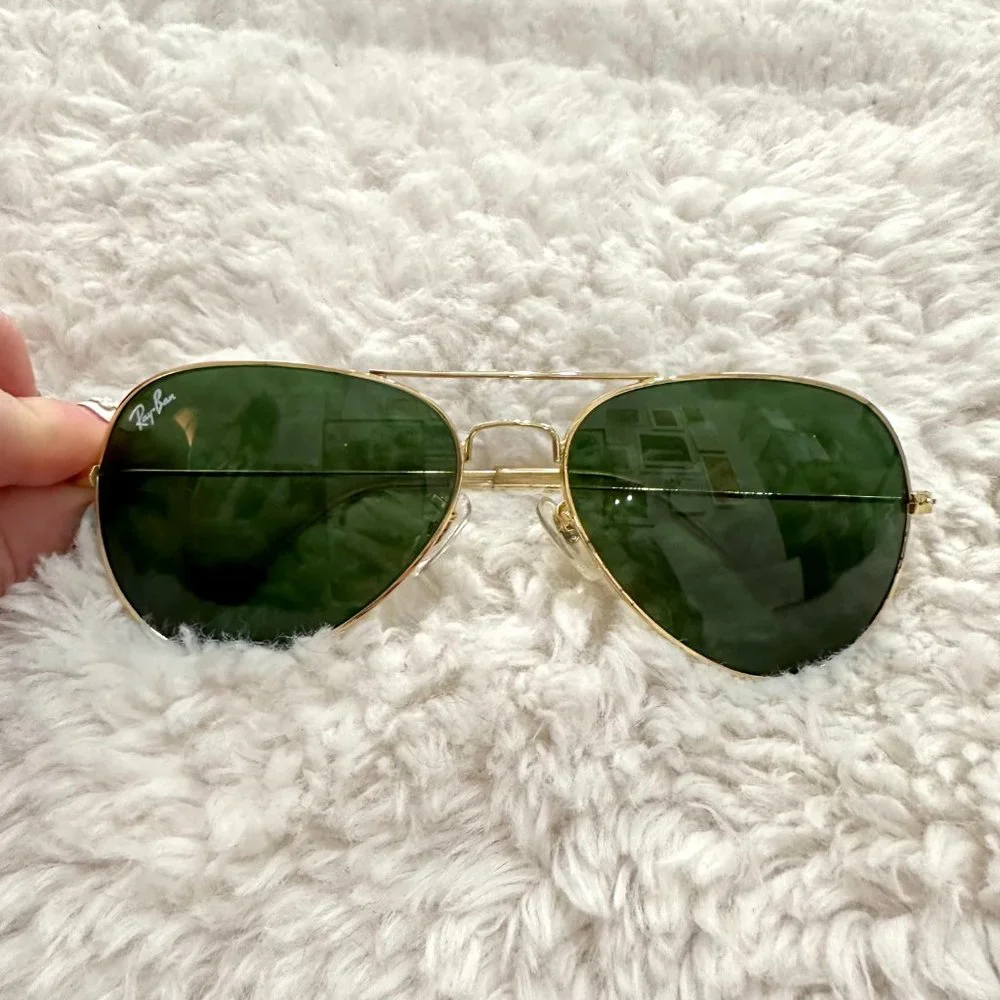 New RAY-BAN Large Metal Aviator Sunglasses Gold Frame Light Green Gradient Lens - Picture 4 of 11